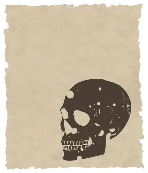 De bruine vector grunge schedel op oud papier — Stockvector