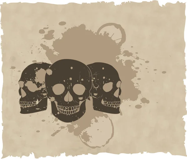 El cráneo grunge vector marrón en papel viejo — Vector de stock
