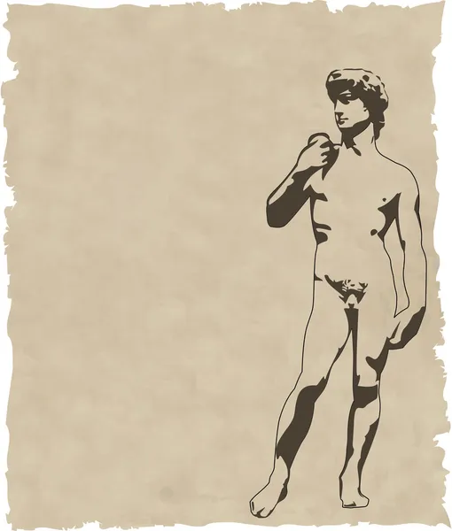 La escultura vectorial David sobre papel viejo — Vector de stock