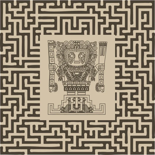 Maya vettoriale e simboli tribali inca sul labirinto — Vettoriale Stock