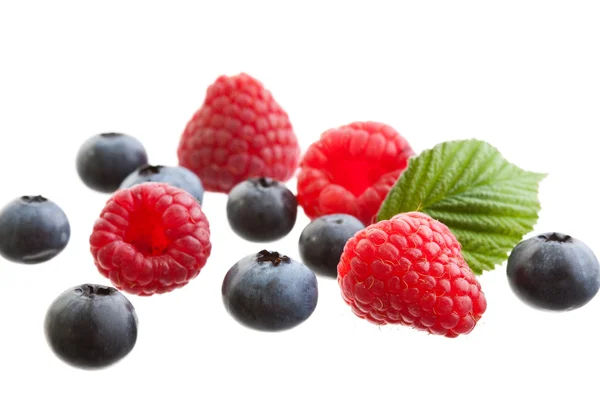 Group of raspberries and blueberries — Stock Photo, Image