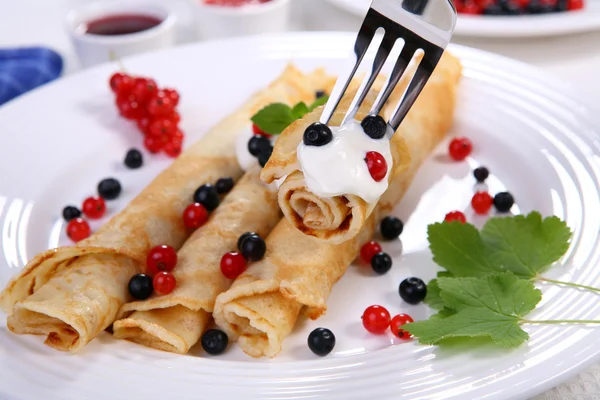 Pancakes with fruits Royalty Free Stock Photos