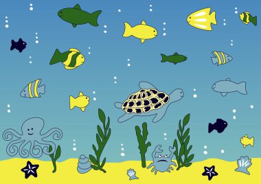 Ocean and sea life vector illustration clipart