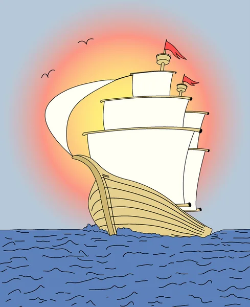 Корабль на закате неба - вектор — стоковый вектор