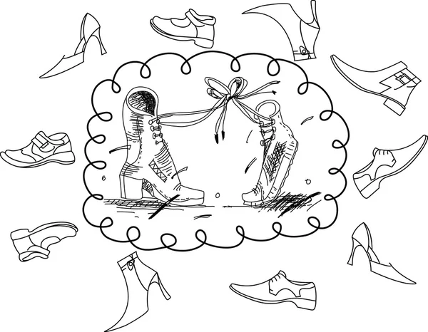Konzeption der Liebe zwei Stiefel und Schuhe — Stockvektor