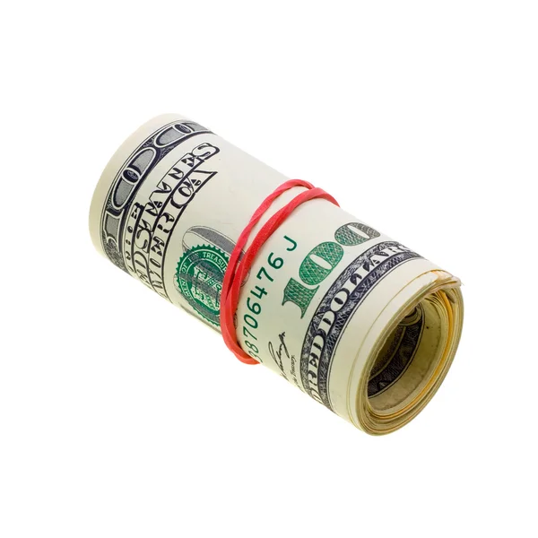 Rouleau d'argent avec des billets en dollars américains — Photo