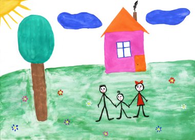 Children's paint family in nature clipart