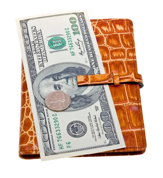 Carteira cheia de dinheiro em branco — Fotografia de Stock