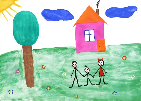 子女的油漆家庭的性质 — 图库照片