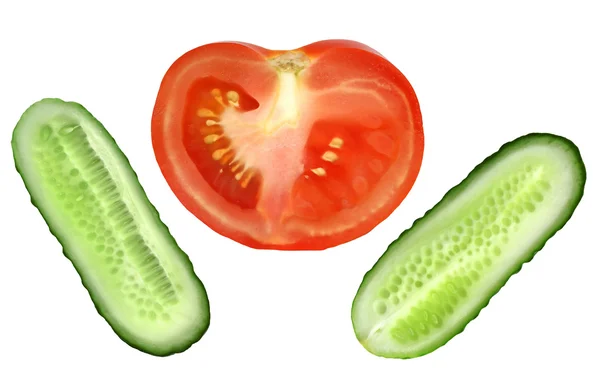 Fresh natural tomato and cucumber slice — Stock Photo, Image