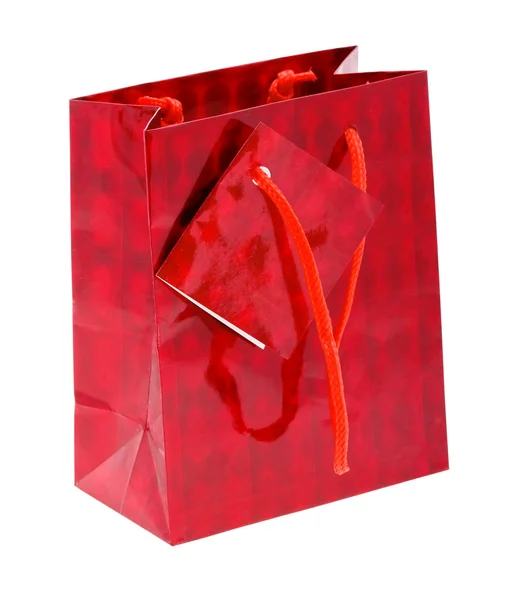 Kırmızı kağıt alışveriş çantası beyaza izole edilmiş. — Stok fotoğraf