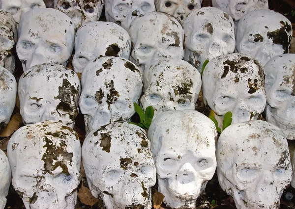 A pile of stone skulls to background
