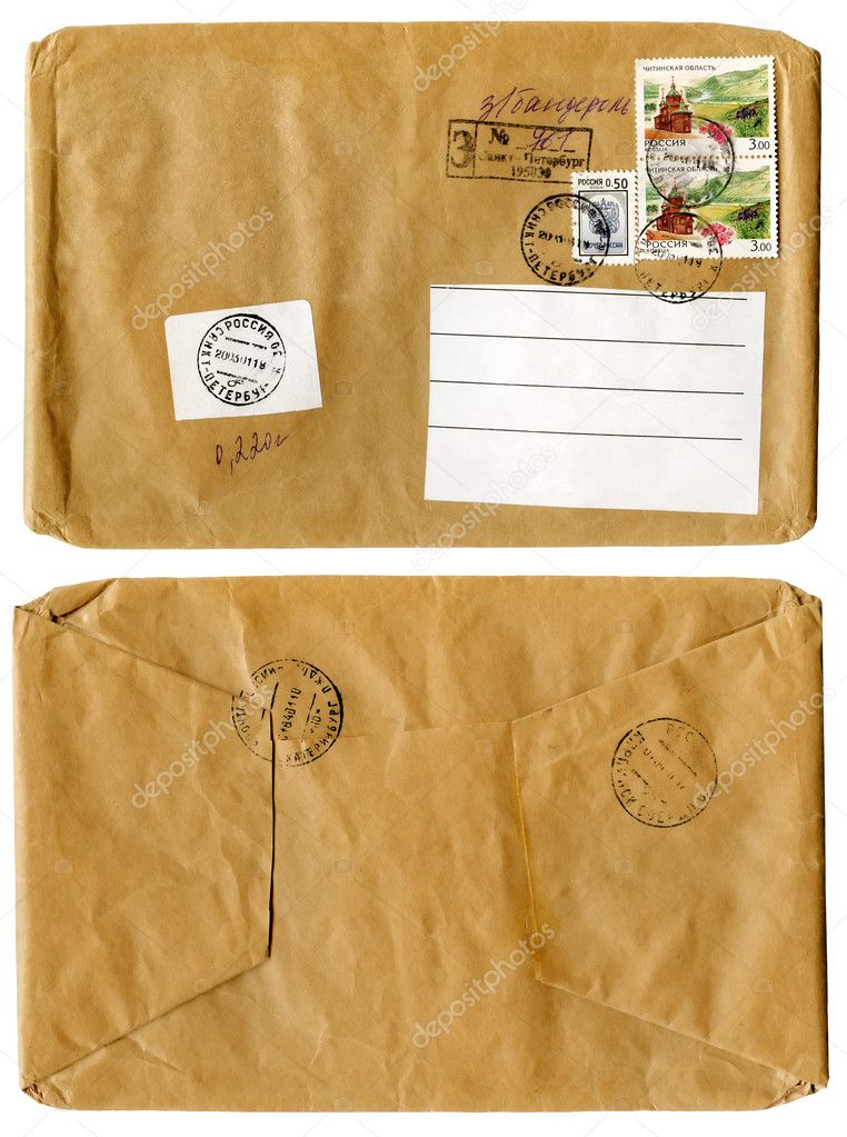 Vintage envelope for a letter on white