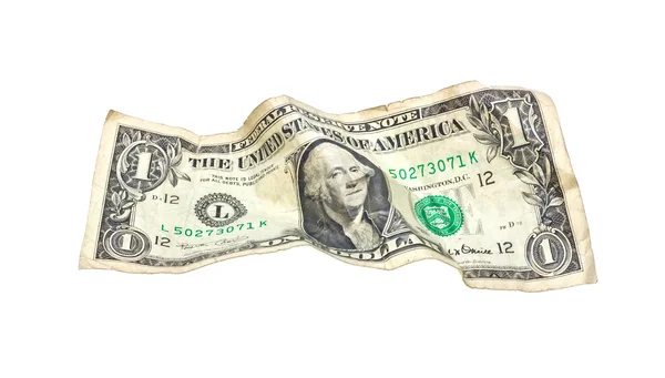 Ein faltiger Dollar isoliert auf weiß — Stockfoto