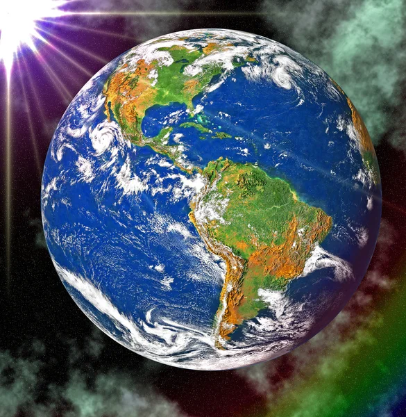 Aarde blauwe planeet in de ruimte op achtergrond — Stockfoto