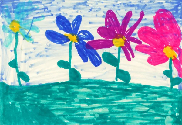 stock image Children's paint flowers