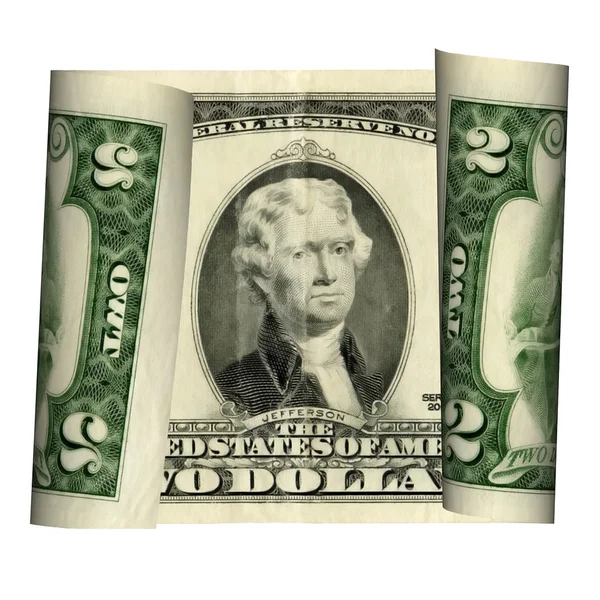 Verenigde Staten twee dollar bill op wit — Stockfoto