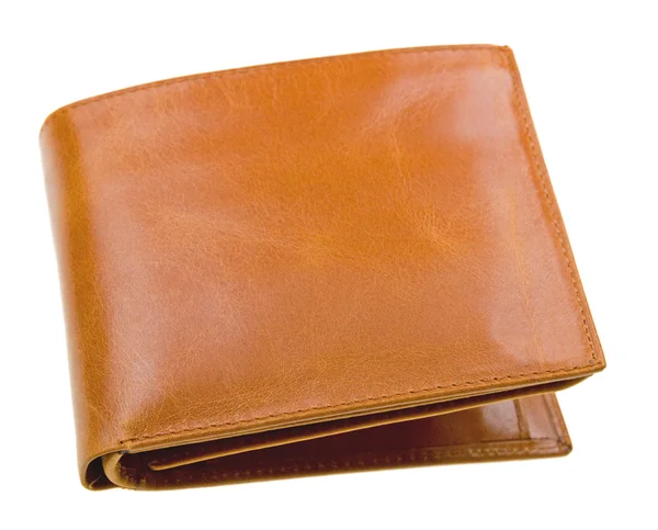 Brązowy skórzany portfel izolowany na białym — Zdjęcie stockowe
