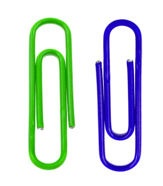 Two colored paper clips on white — Stock Photo, Image