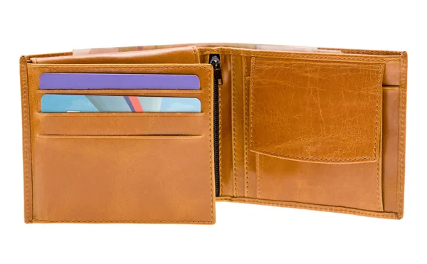 Brunt läder plånbok på vit — Stockfoto