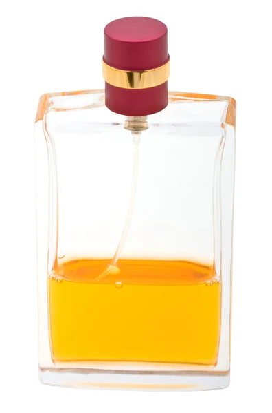 Yellow perfume bottle on white — Stock Photo, Image