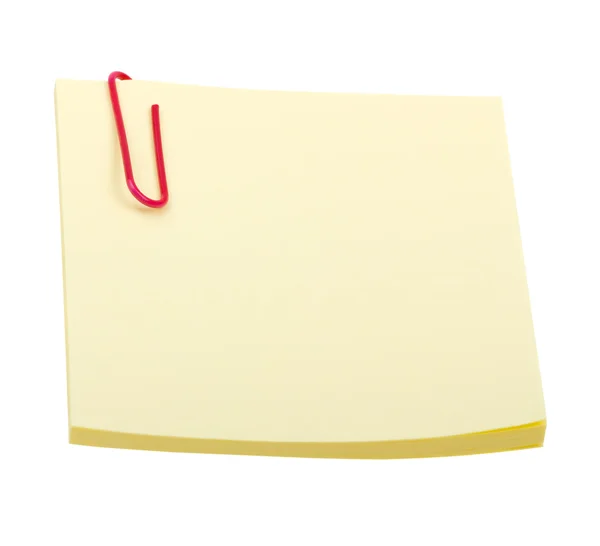Yellow sticker note with clip — Stock Photo, Image