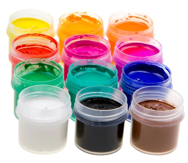 Colore bottiglie di vernice ad olio su bianco — Foto Stock