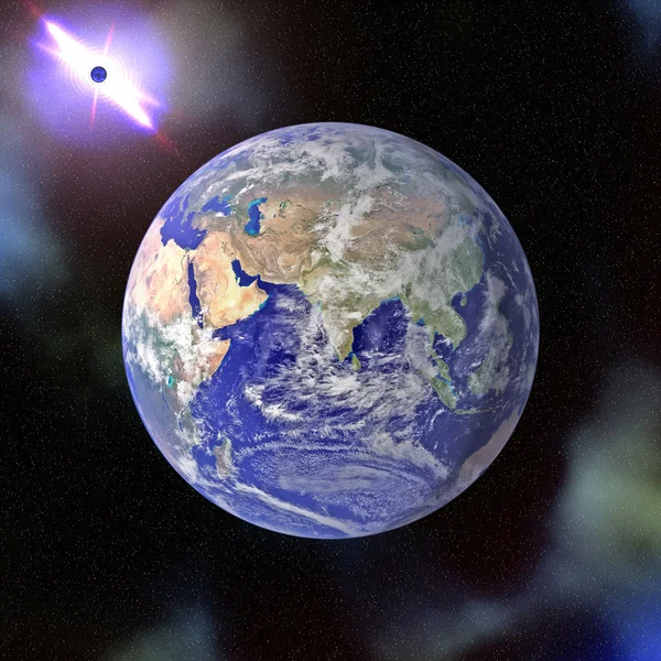 Terra planeta azul no espaço ao fundo — Fotografia de Stock