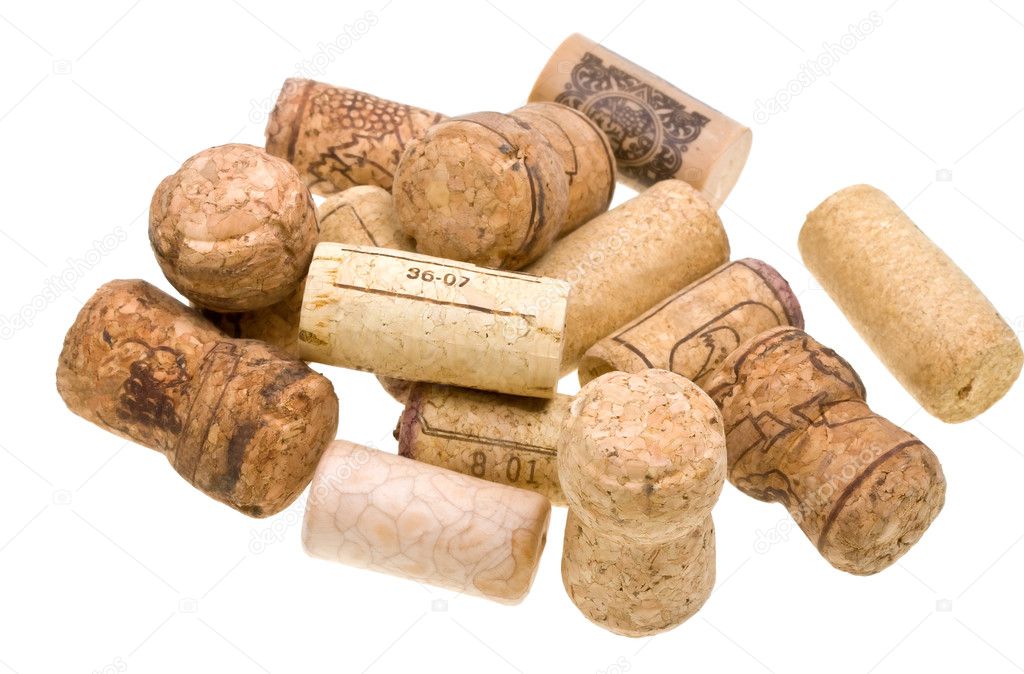Close-up wine corks isolated on white