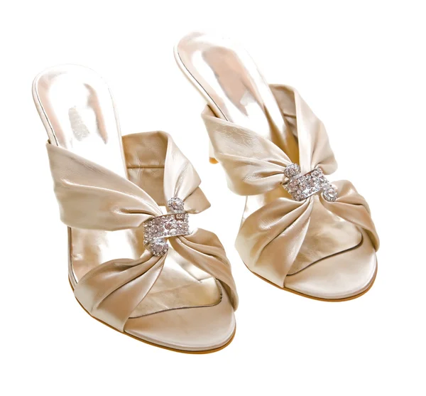 Arany Női cipők elszigetelt fehér — Stock Fotó