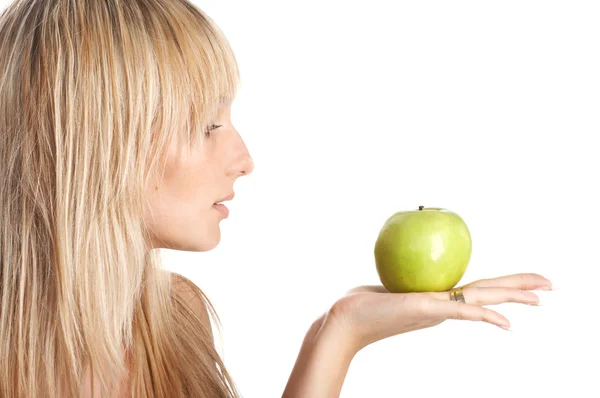 Bir elma ile kız — Stok fotoğraf