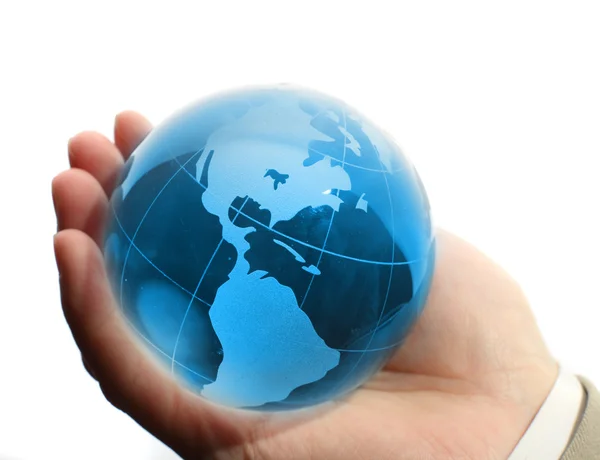 Wereld in de hand en wereldwijde internet — Stockfoto
