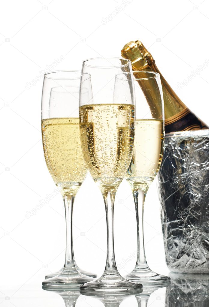 Champagne flutes and ice bucket