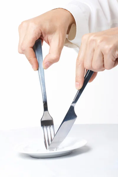 Meja menyediakan pisau steker — Stok Foto