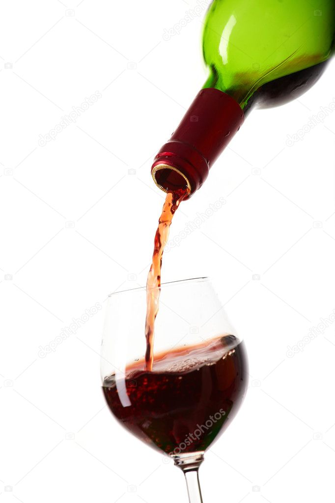 Red wine filling a glass, drink