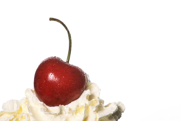 stock image Cream, cherries on a white background