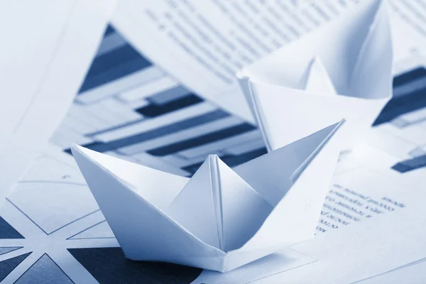 Business concept, paper boat and documents — Stock Photo, Image
