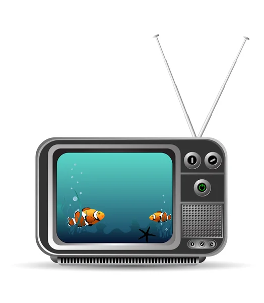 stock vector Old vintage tv with aquarium inside