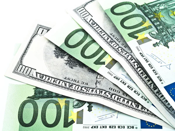 Dinero y dólares en euros — Foto de Stock