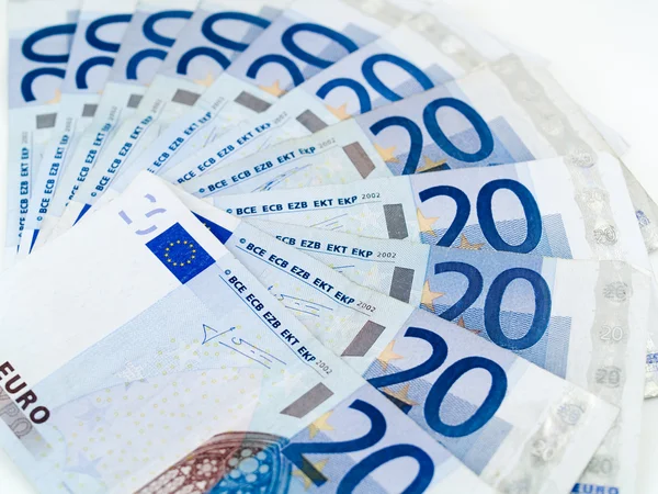 Euro dinheiro vinte notas de euros — Fotografia de Stock