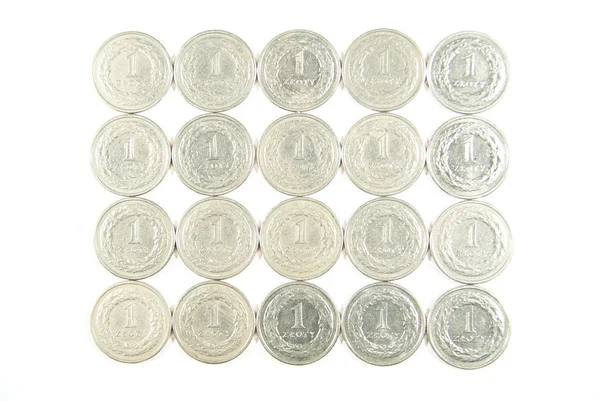 Many of one zloty coins — Stock Photo, Image