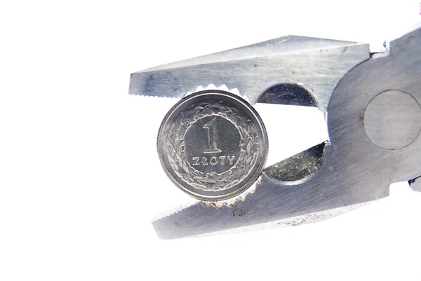 Ein Zloty in Kombination mit einer Zange — Stockfoto