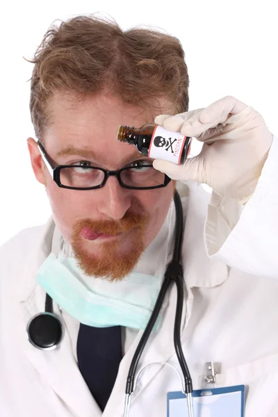 Doctor with poison bottle — Stock Photo, Image