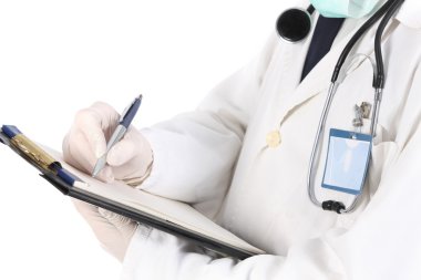 Doctor holding a folder of information clipart