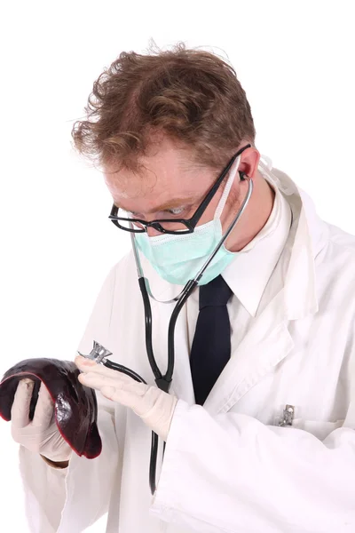 Detalhes um médico pesquisa carne — Fotografia de Stock