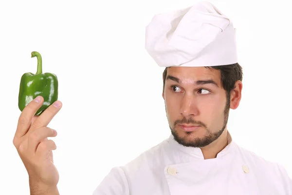 Chef and green pepper — Stock Photo, Image