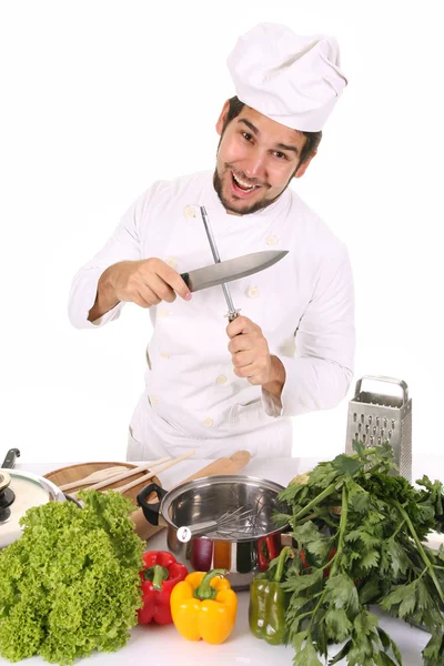 Chef kés élezés — Stock Fotó