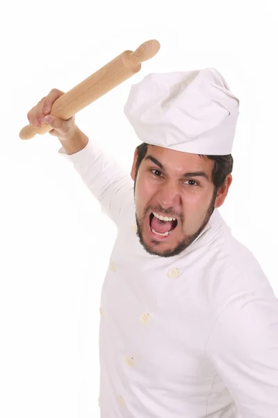 疯狂厨师用擀面杖 — 图库照片