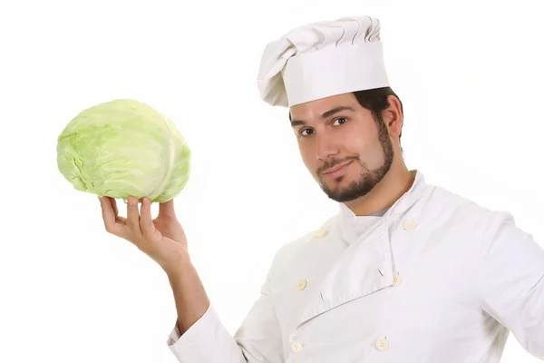 Chef and cabbage — Stock Photo, Image