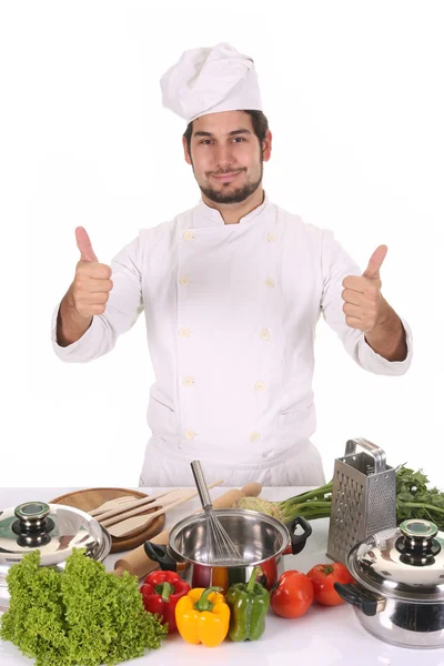 Jovem chef preparando almoço — Fotografia de Stock
